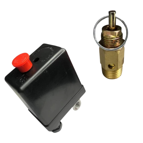 Kit Pressostato Automático 80-120 Psi + Válvula de Segurança 125 Psi 1/4 NPT Para Compressor de Ar