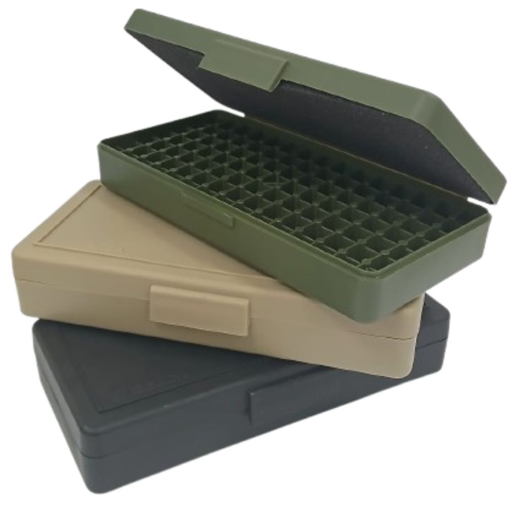 Caixa Porta 100 Munições Calibre .38TPC 9mm .40 .380 7,65 Verde Militar Preto Coyote Não Compativel  com 38