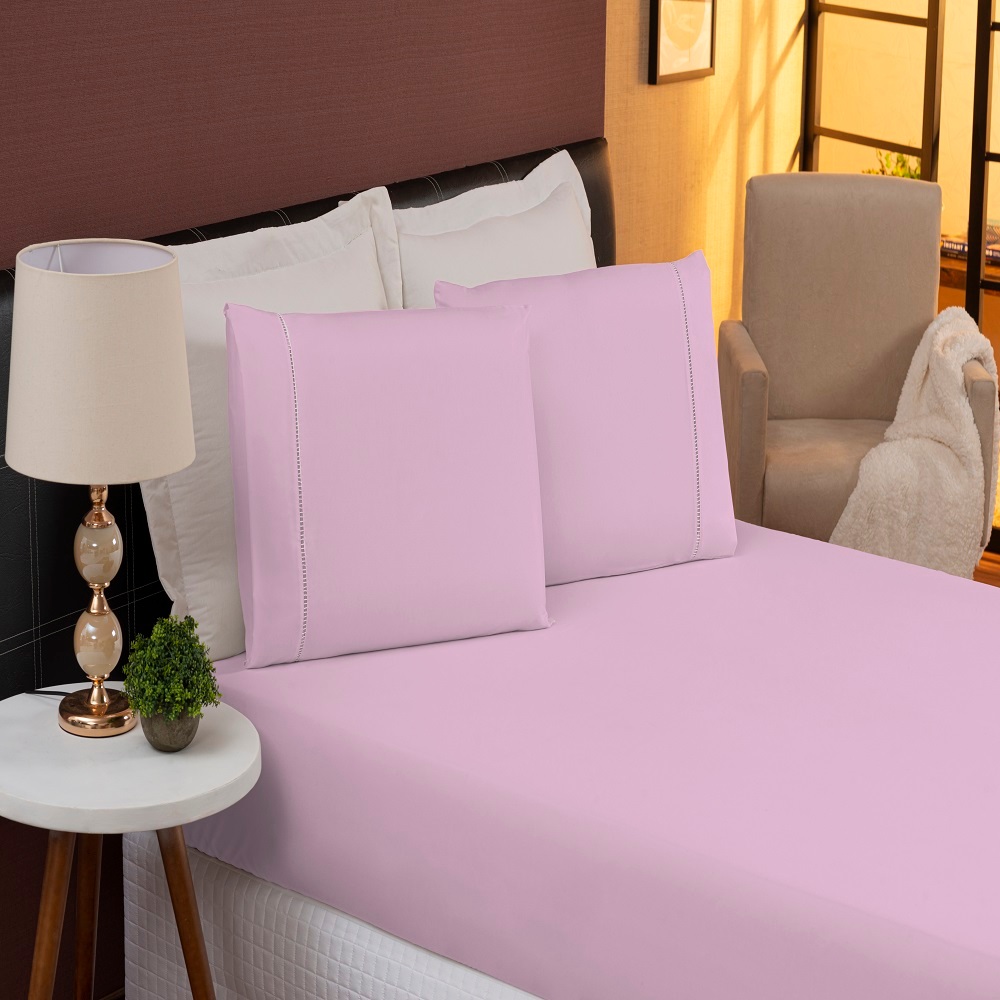 Jogo de Lençol Casal Padrão 03 Peças Ponto Palito 400 Fios Para Cama Posta e Cama de Hotel Toque Macio Suave