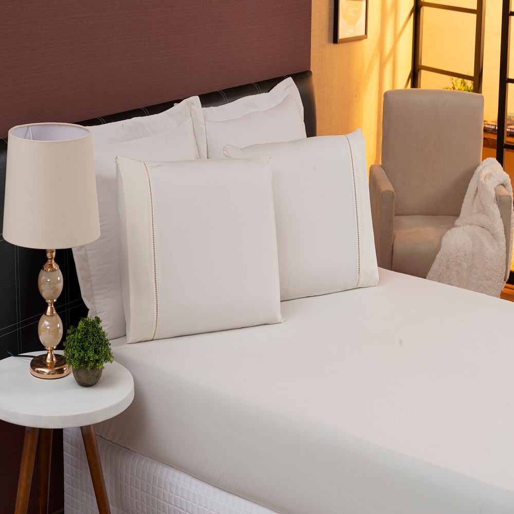 Jogo de Lençol Ponto Palito 400 Fios Queen 03 Peças Para Cama Posta e Cama de Hotel Toque Soft Super Macio