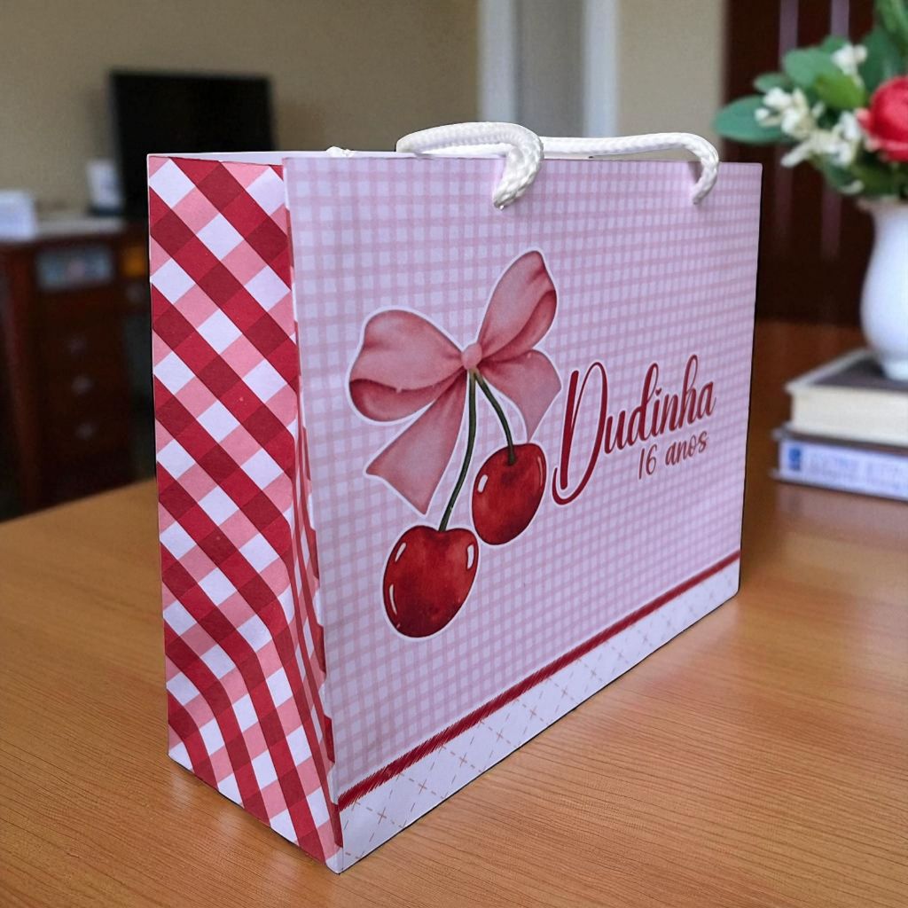 SACOLA CEREJINHA  Personalizado | Sacolinha | Lembrancinha | Mimos | Aniversário CEREJA