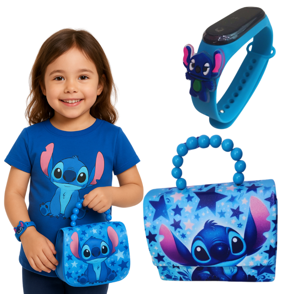 Relógio Infantil Digital Stitch com Bolsa Menina Feminina Disney em Oferta na Shopee
