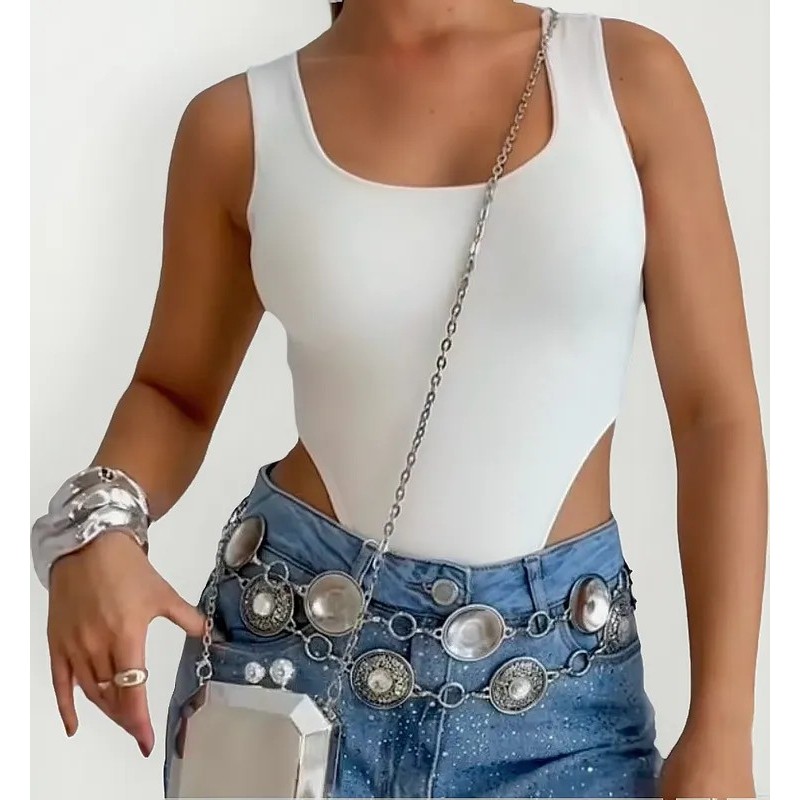 Body Feminino Cavado Regata com Bojo Tamanho Único Estiloso Regata Blusinha Verão Calor Natal