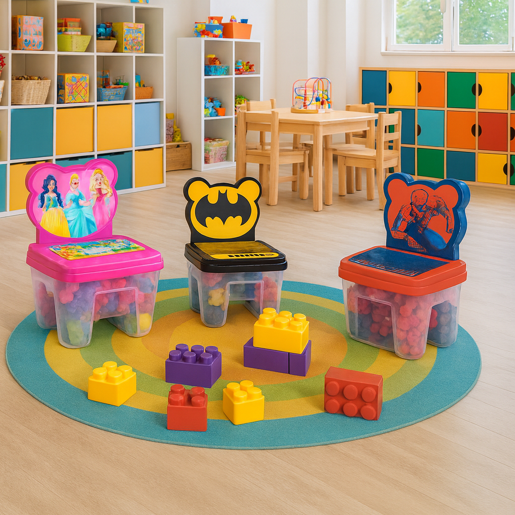 Cadeirinha Toy Didática Bebe Criança Blocos Montar Encaixar Princesa Infantil 48 Peças