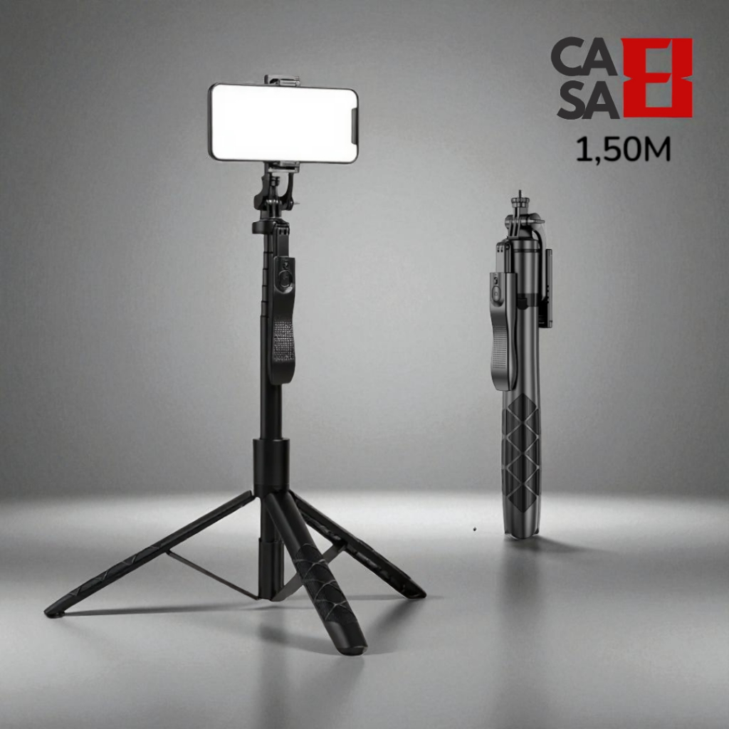 Tripé Suporte Celular 360 Profissional Bastão Selfie 1,6m com Controle Bluetooth Sem Fio Super Reforçado