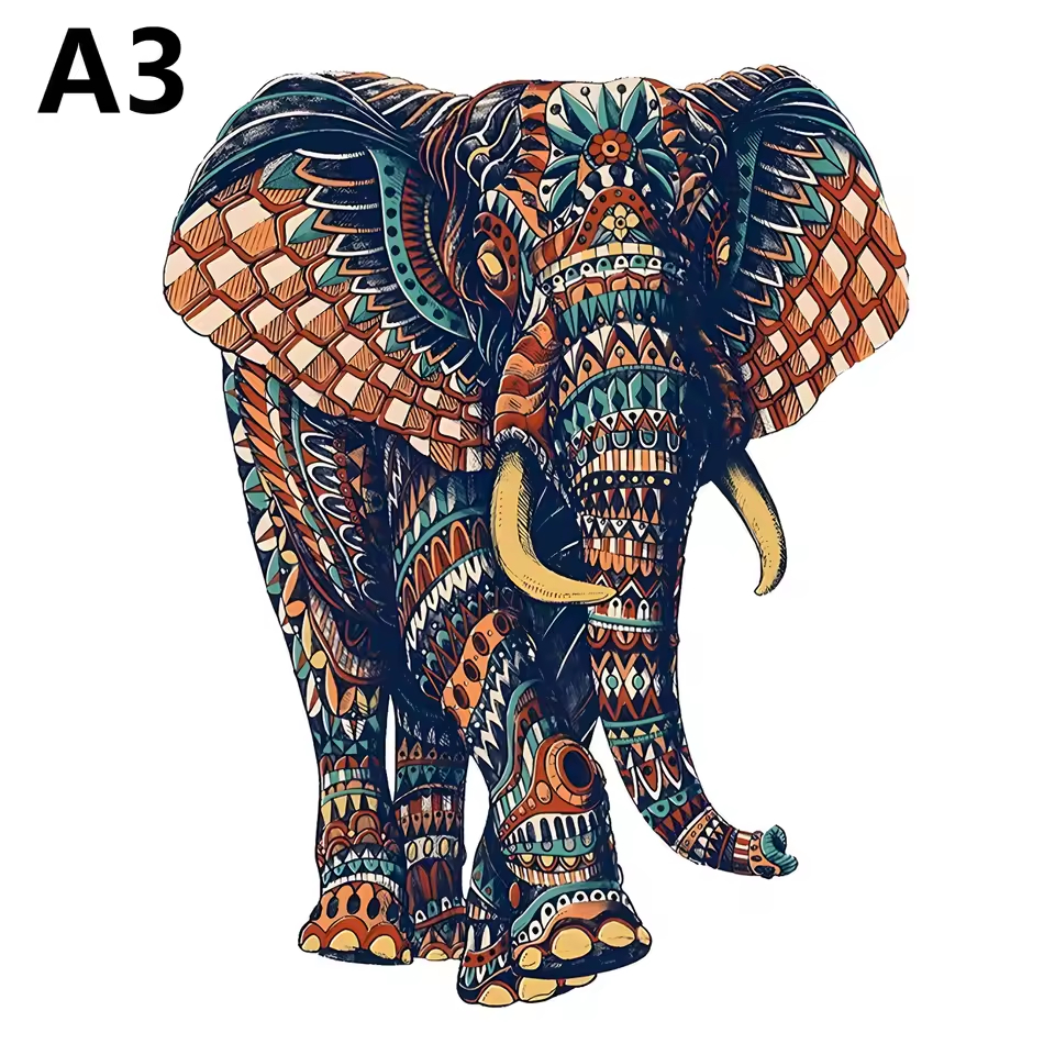 Quebra-cabeça Elefante 3d MDF Brinquedo de Madeira Brinquedo de Montar. A3 (M164-A3)
