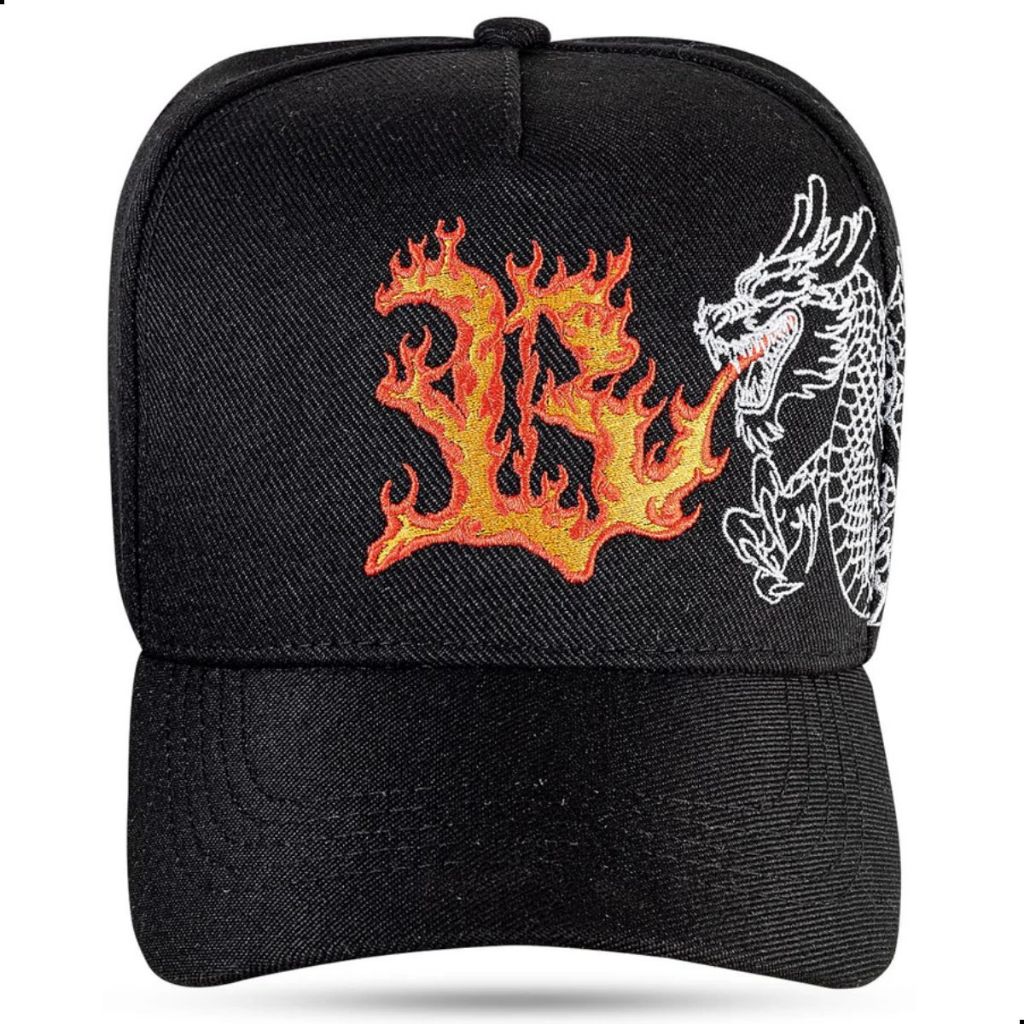 Boné Masculino BLCK Brasil Aba Curva Snapback Logo Dragão Fire Oriental Premium All Black Original