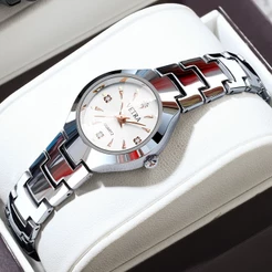 VETRA Relogio Feminino Original Relógio Luxo a Prova d Água Presente para Mulher Aço Inoxidável Prata Preto Rosé S541