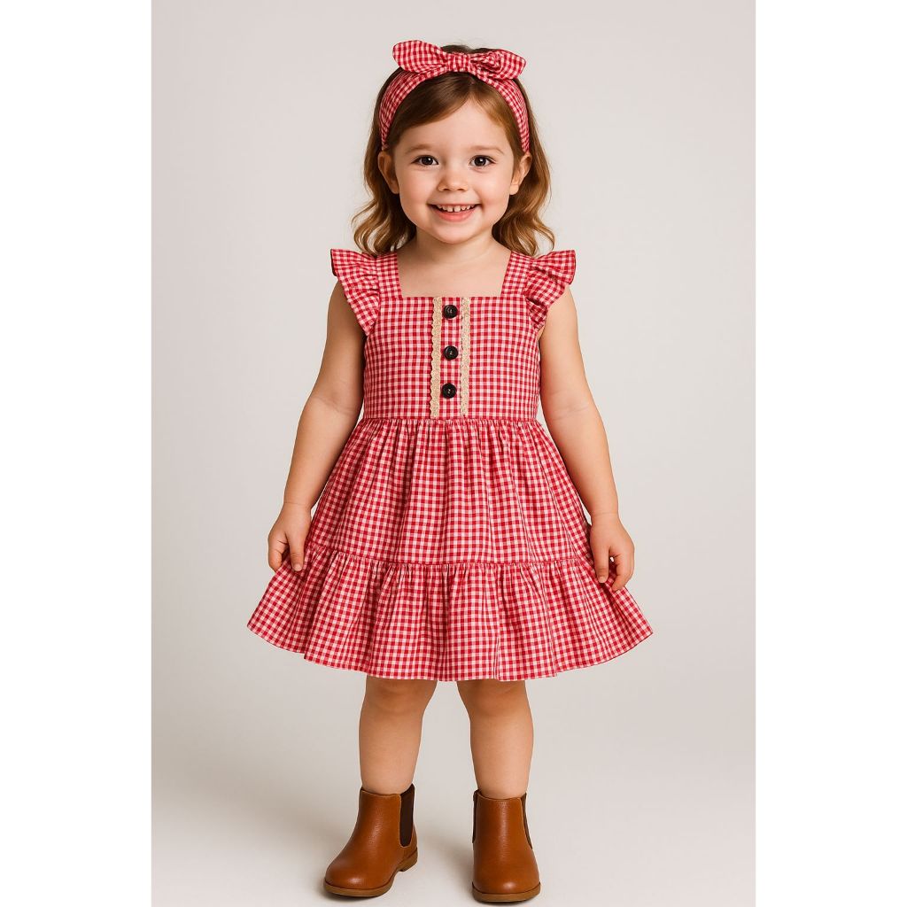 Vestido Infantil Fazendinha Xadrez Vermelho (Não acompanha calçado) em Oferta na Shopee