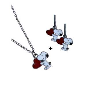 Colar + Brinco Snoopy De Coração Aço Conjunto Infantil Presente em Oferta na Shopee