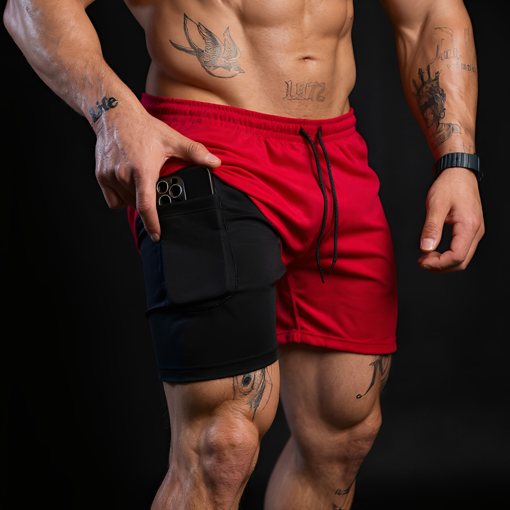 Short RUN 2 em 1 Bermuda Academia Masculino Corrida Treino Com Elastano