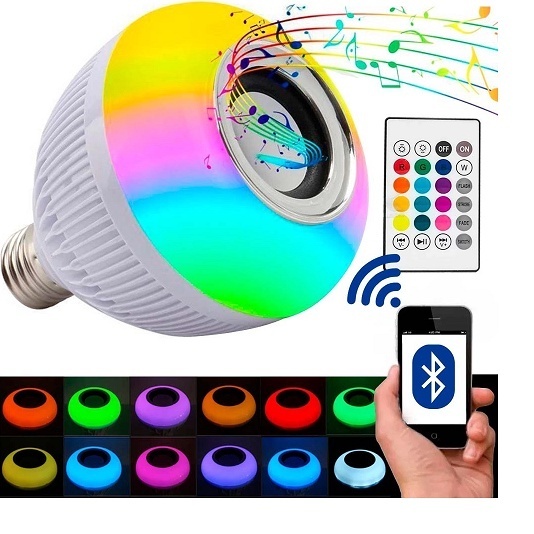 Imagem Lâmpada Bluetooth Led Caixa De Som com controle 12W Muda Cor controle ML-06 Controle Remoto Music