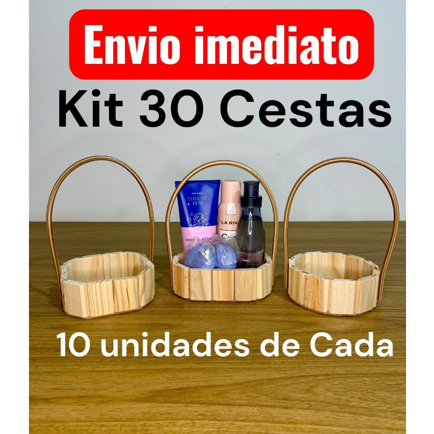 Kit 30 Cesta de Madeira Para Presente quadrada + Redonda + Oval com Alça em Oferta na Shopee