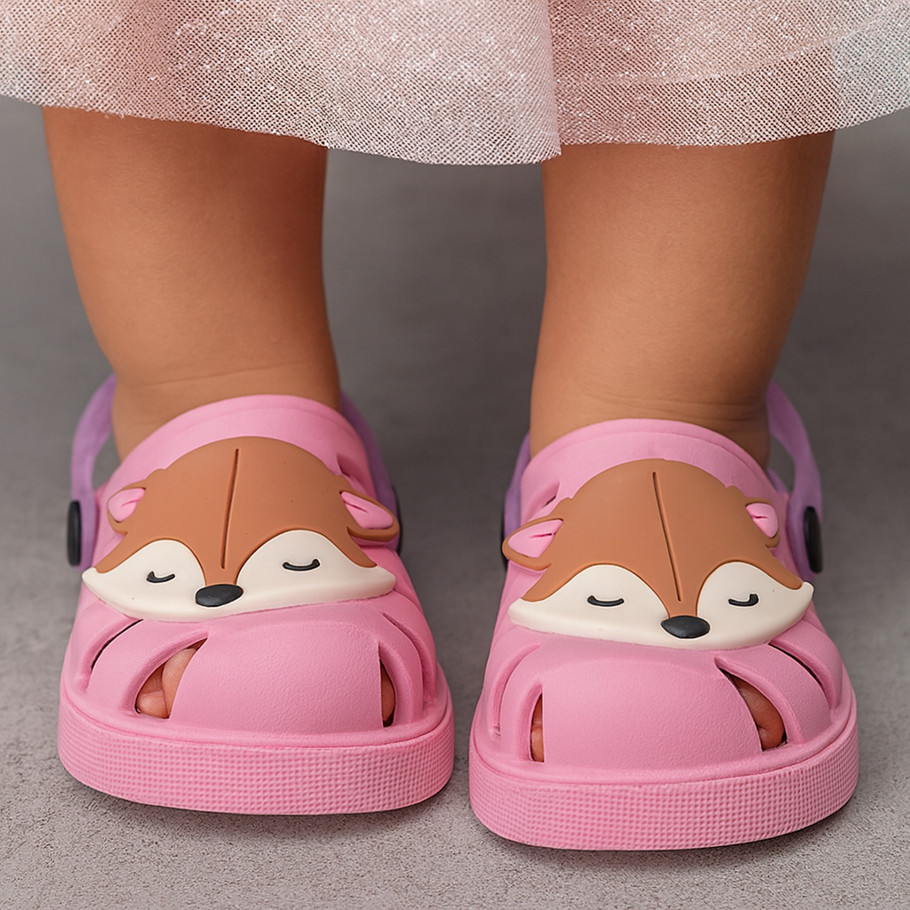 Papete Infantil Raposa Babuche Feminino Confortável Flexível Volta As Aulas Com Correia Glitter