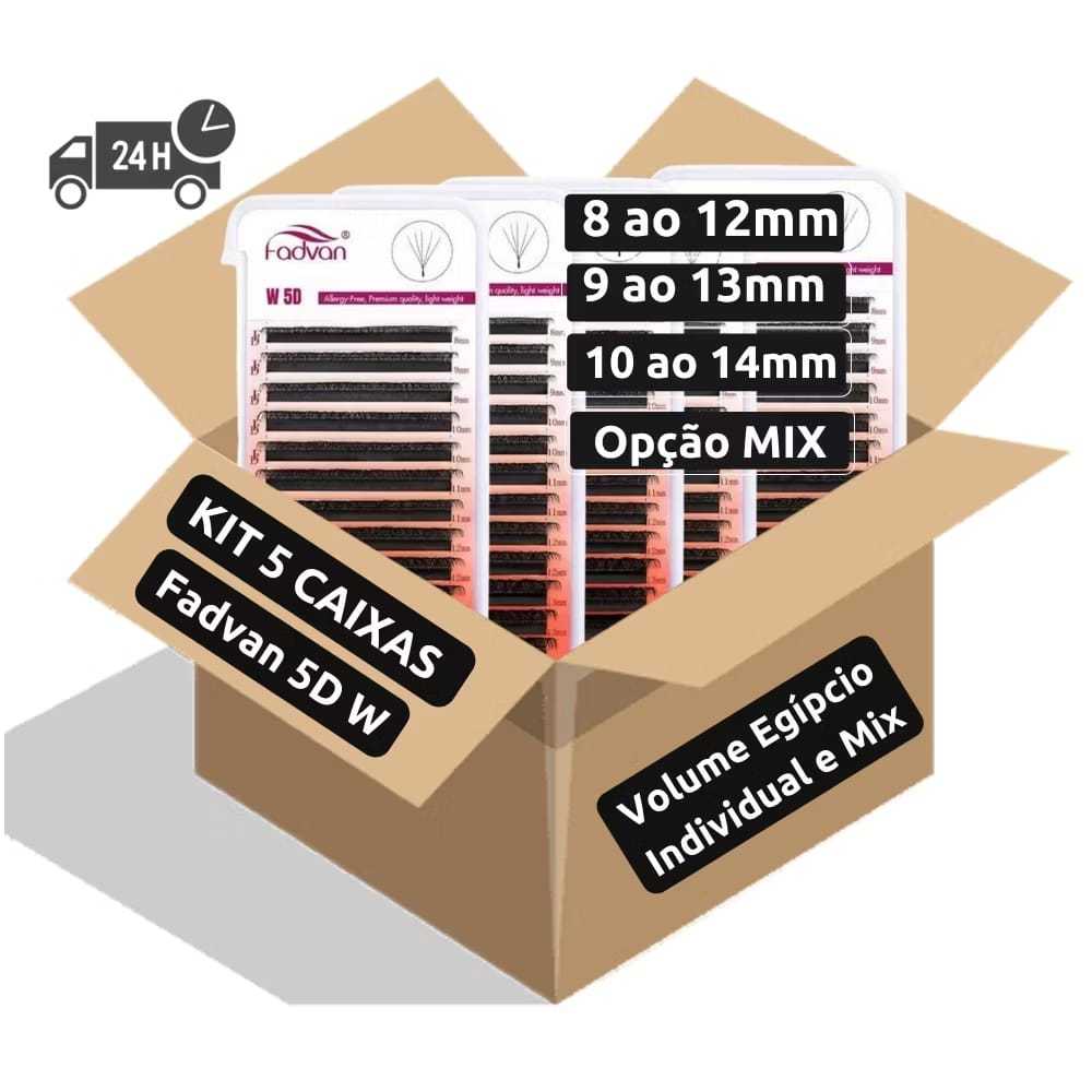 Kit 5 Cílios W 5D FADVAN Volume Egípcio Volume Brasileiro Egípcio Alongamento Extensão Cilios Me