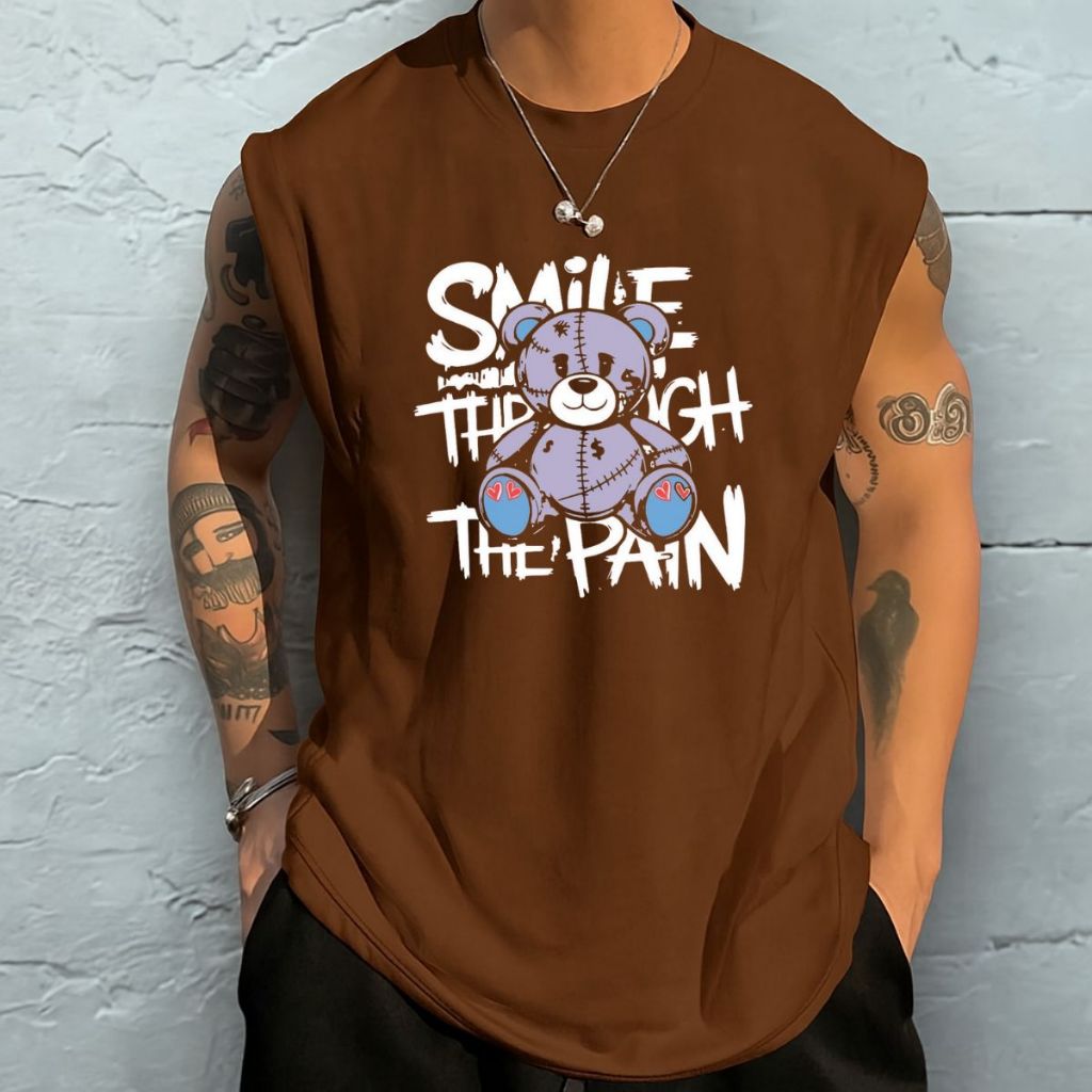 Regata Oversized Casual Tecido De Algodão Sem Mangas Despojada Streetwear