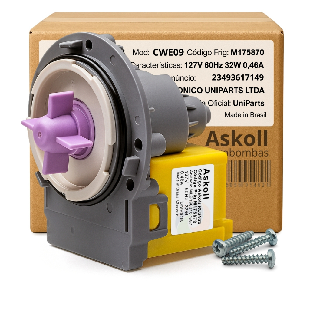 Eletrobomba Askoll Para Lavadora Consul CWE09 127V/220V Com Protetor Térmico - Drenagem de Água