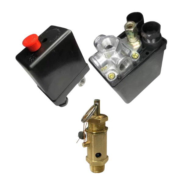 Kit Pressostato Compressor Automático 100-140 PSI 4 Vias + Válvula de Segurança 150 PSI