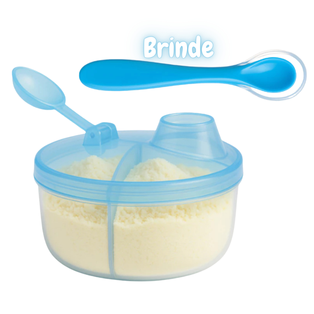 Porta Leite em Pó Para Bebê c/ 3 Divisórias + Colher de Silicone
