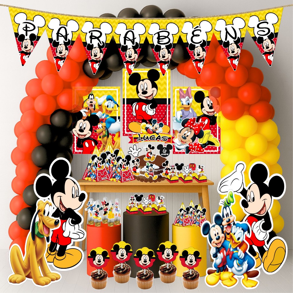 Kit Festa Aniversário Personalizado Mickey 78 itens - Decoração Mesversario Lembrancinhas