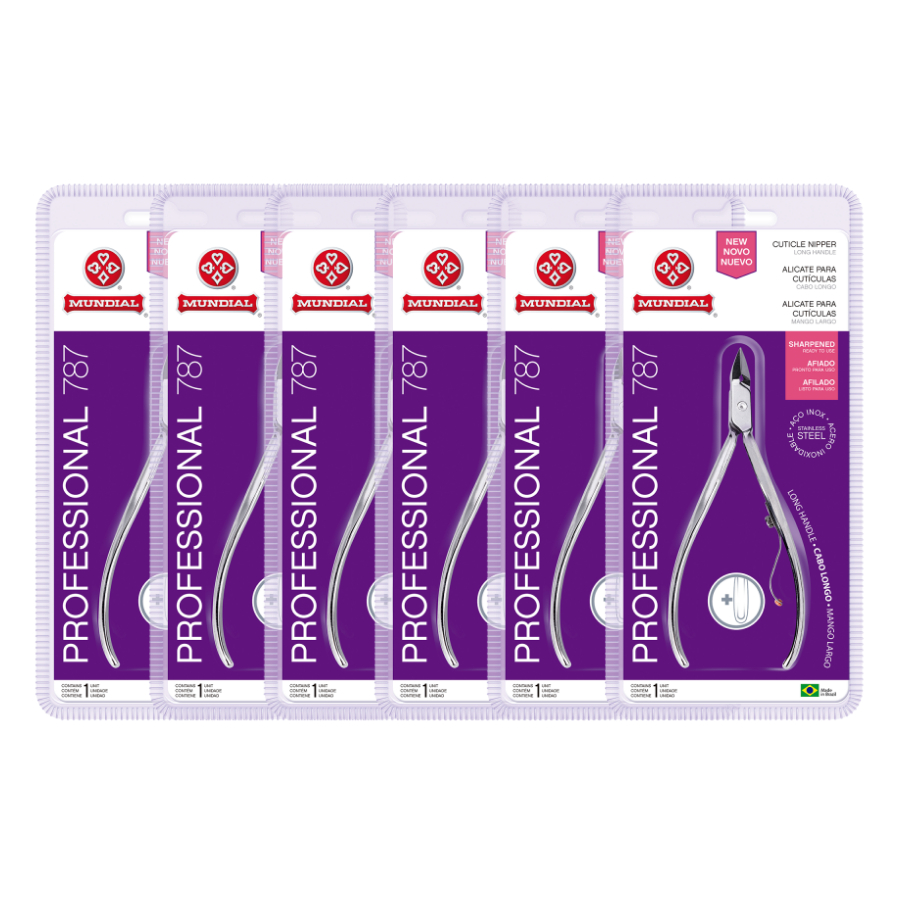 KIT 6 ALICATE CUTICULA 787 CABO LONGO PROFESSIONAL INOX MUNDIAL