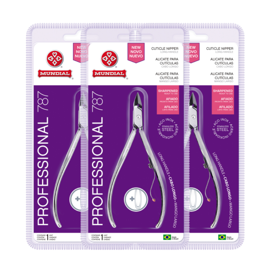 KIT 3 ALICATE CUTICULA 787 CABO LONGO PROFESSIONAL INOX MUNDIAL
