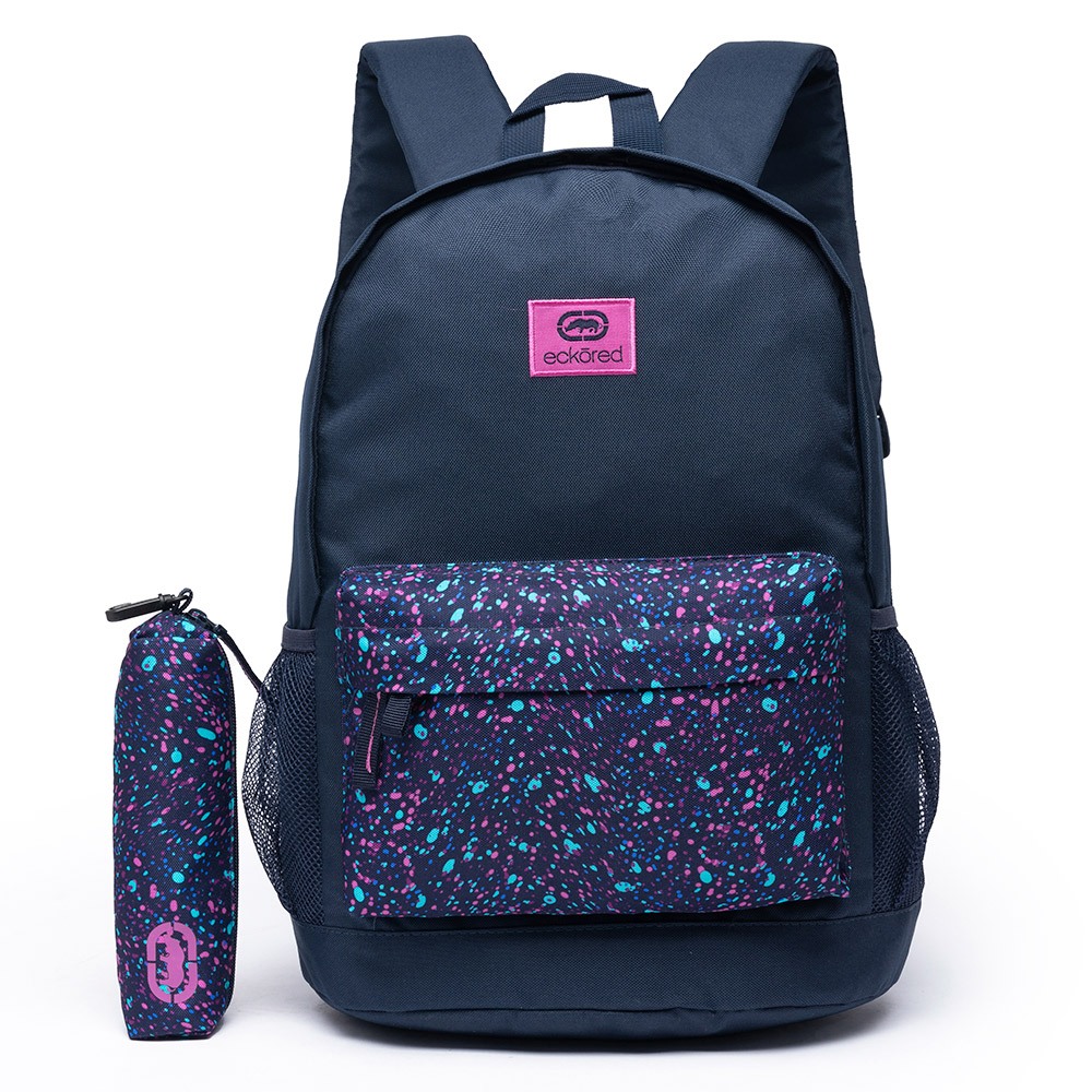 Kit Mochila Feminina Estojo Ecko Reforçada Grande Escolar