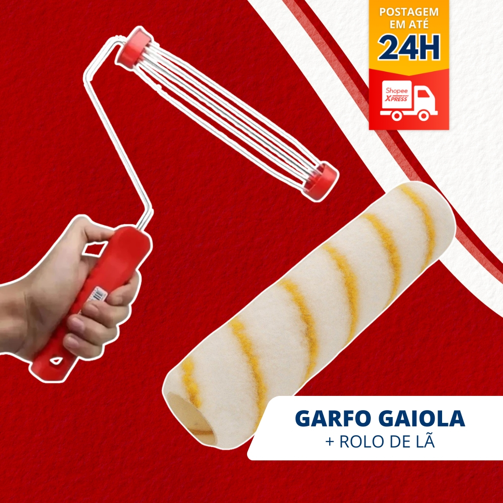 Rolo Pintura 100% Lã De Carneiro Exportação + Cabo C/ Gaiola