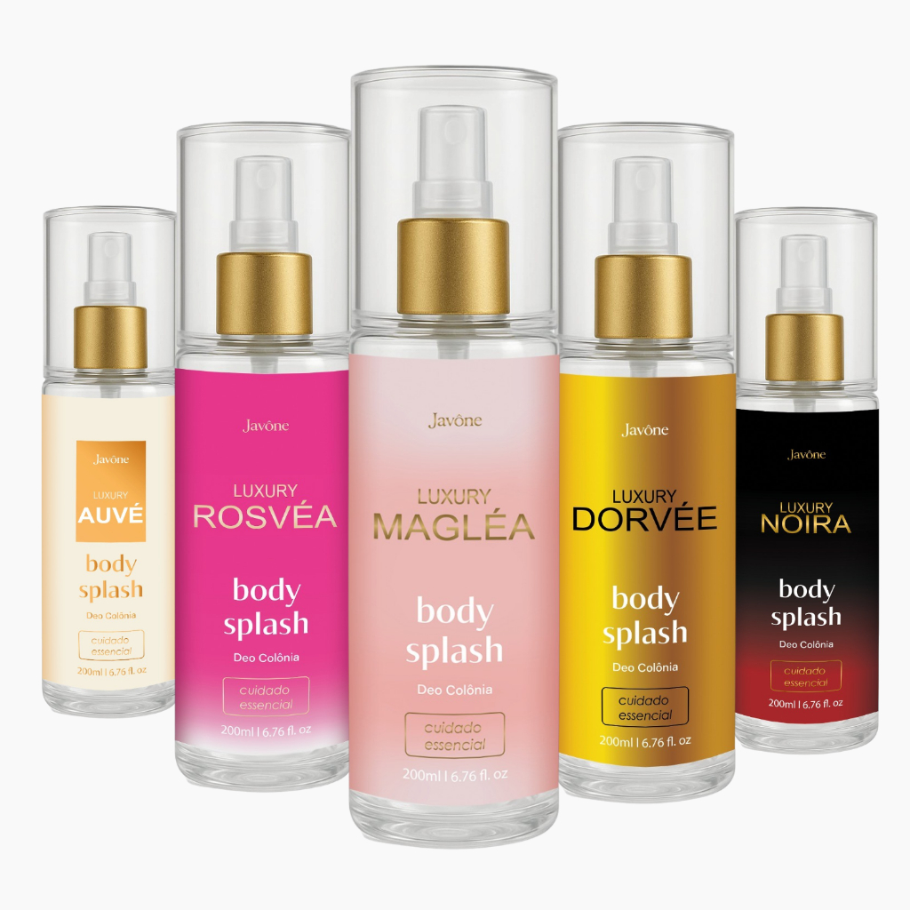 Kit Essencial Javône Luxury: 5 Body Splashes (Auvé, Rosvéa, Magléa, Dorvée, Noira) | Envio Imediato