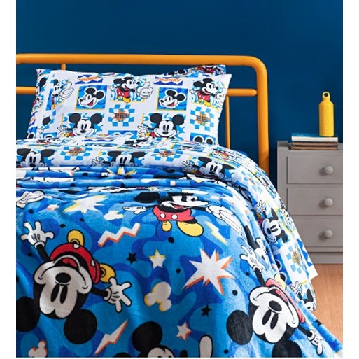 Manta Cobertor Flannel Kids Solteiro 1,50m x 2,20m Estampas Mickey e Minnie Toque Aveludado