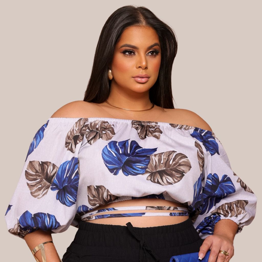 Plus Size Top Blusa Cropped Soltinho Verão Moda Maior Amarração Transpassado 50/52 GG em Oferta na Shopee