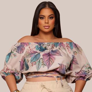 Cropped Ciganinha Blusa Feminina Plus Size Soltinha Amarração Estica Curvy+ Blogueira em Oferta na Shopee