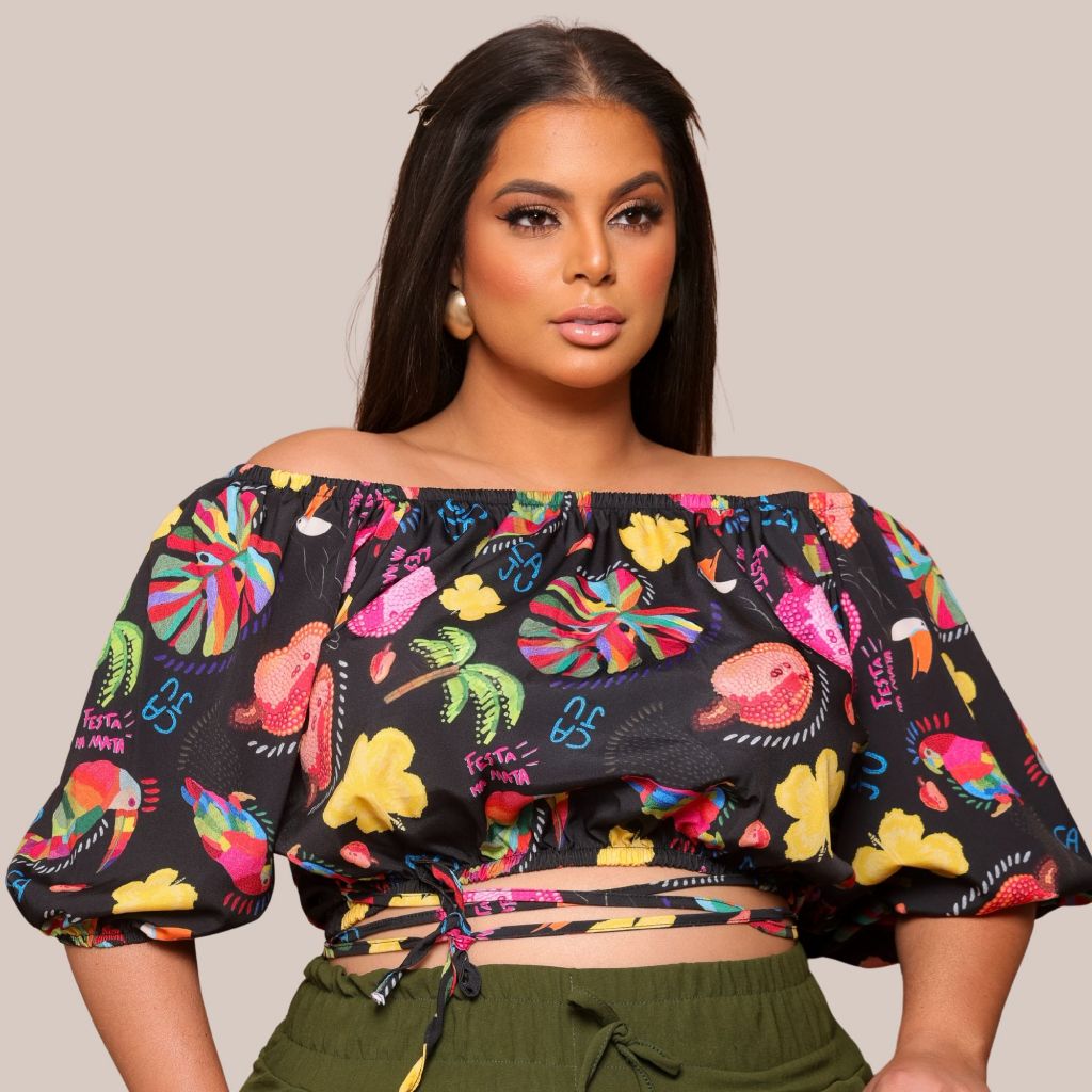 Cropped Blusa Sedinha Feminina Plus Size Soltinha Amarração Estica Curvy+ em Oferta na Shopee