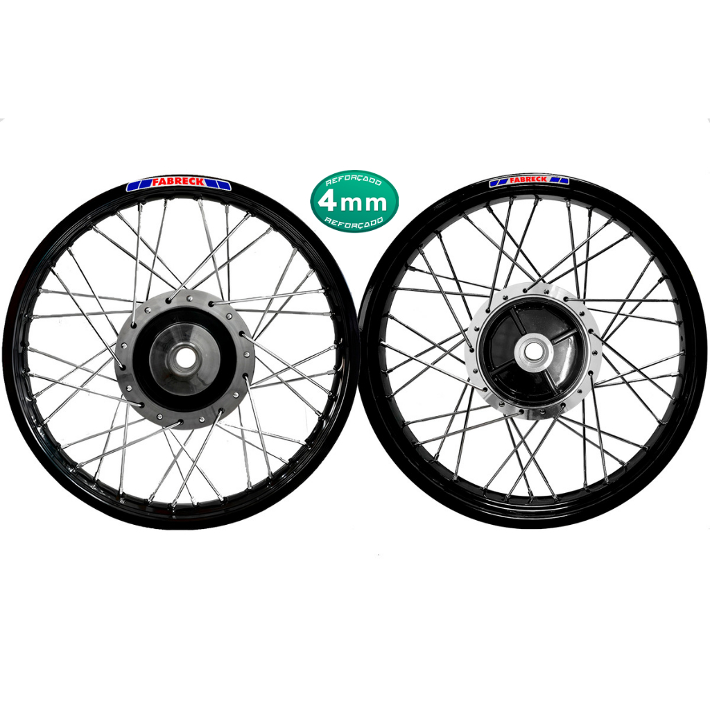 Jogo Par Rodas Aro Preto De Alumínio Cubo Diamantado Titan Fan 150 Start 160 Raio 4mm Freio Á Tambor