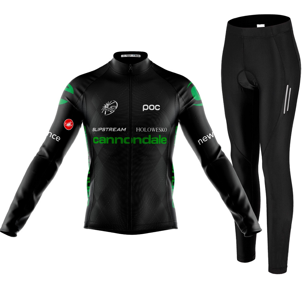 Kit Camisa Bike Cannondale Ciclismo Manga Longa e Calça Ciclismo Espuma Bolso Refletivo