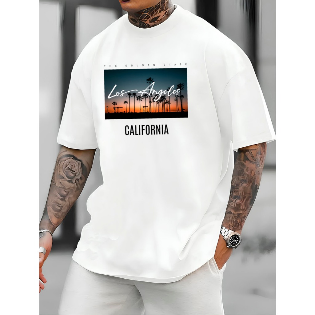 Camiseta Masculina Streetwear 100% Algodão Estampa "LOS ANGELES GOLDEN STATE" Camisa Unissex Premium