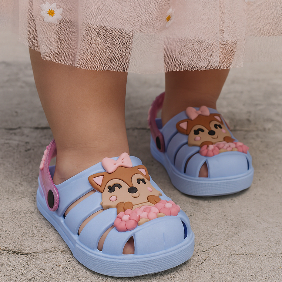 Babuche Infantil Raposa Menina Papete Feminina Florzinhas Confort Flexível Leve e Macia