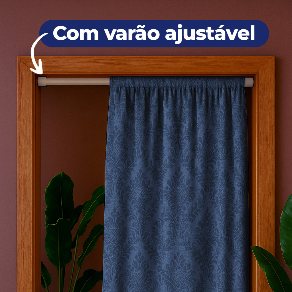 Kit Cortina Jacquard S/Ilhos e Varão Ajustável – Pronto para Instalar | Várias Cores em Oferta na Shopee