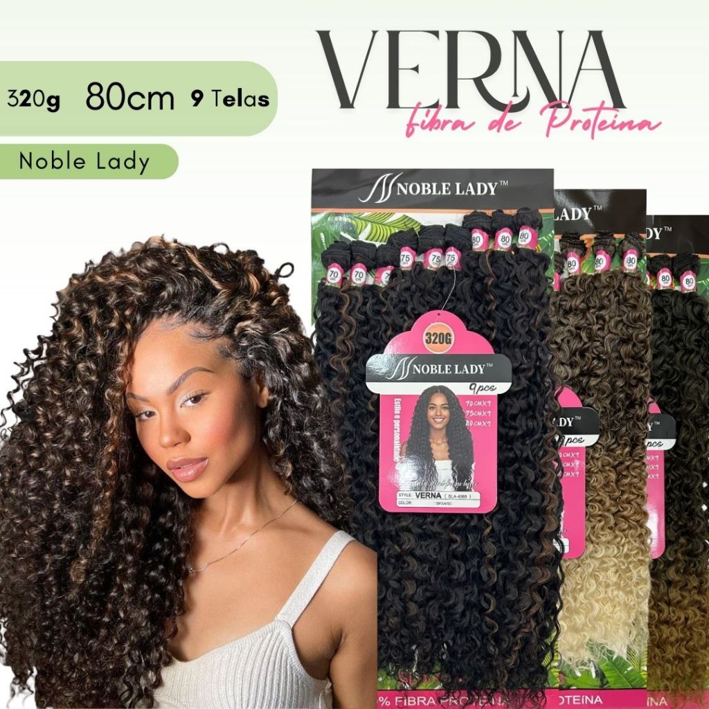 Cabelo Cacheado 80cm 100% Fibra De Proteína Verna 320 Gramas - Noble Lady