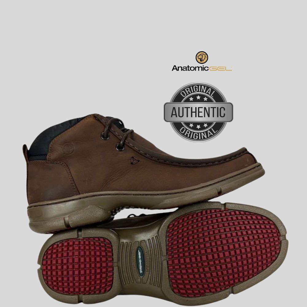 Sapato Destroyer Masculina Anatômic Gel Couro Rústico Conhaque Vacum Café Sola 360 Ambar Ref:7868