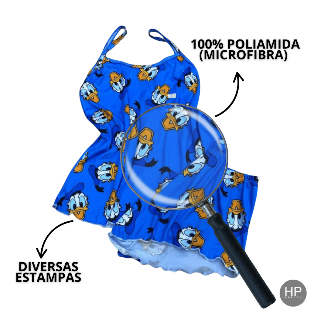 Kit 2/4 Baby Doll Feminino Pijama Adulto de Microfibra Estampado