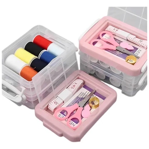 Kit De Costura Completo Com Maleta Organizadora 3 Camadas Estojo Portátil Para Viagem E Casa Com Linhas Agulhas Tesoura