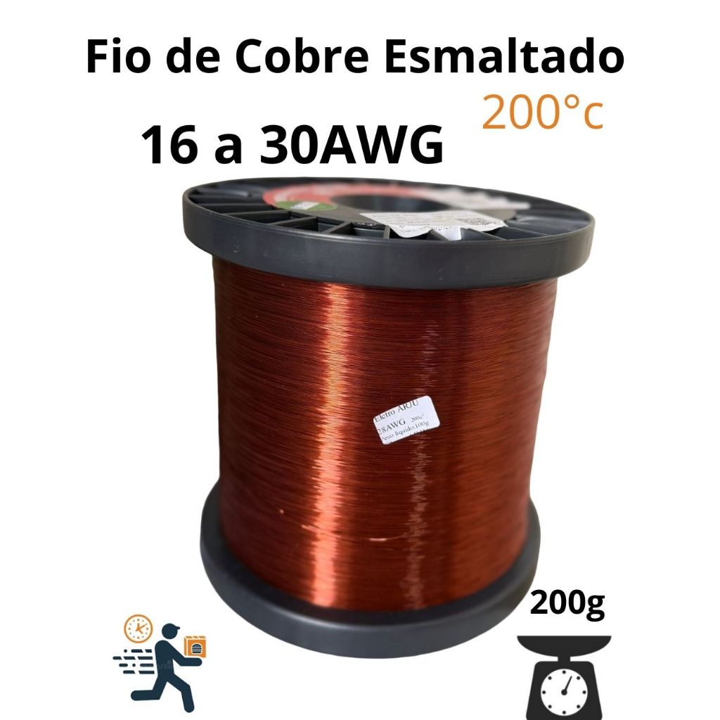 Fio de Cobre Esmaltado 16 17 18 19 20 21 22 23 24 25 26 27 28 29 30AWG - 200°c em Oferta na Shopee