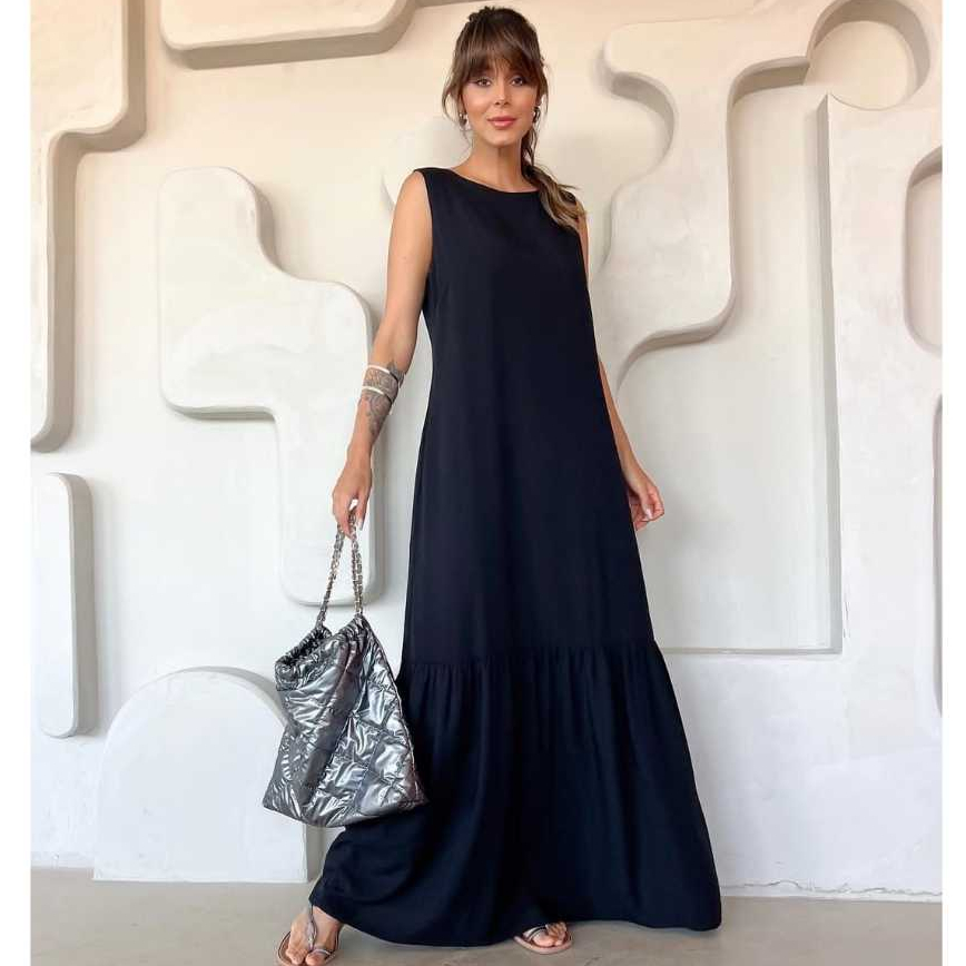 Vestido Feminino Longo Dunas Elegante em Oferta na Shopee