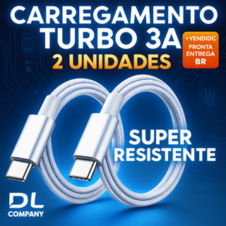 Kit 1 ou 2 Cabos Ponta Dupla USB-C Dupla Carga Turbo 3A Reforçado Android Iphone 16 em Oferta na Shopee
