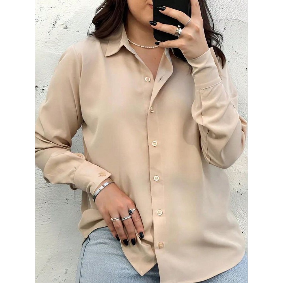 Camisa Feminina Social Soltinha manga longa Macio plus SizeTrabalho Casual Elegante Importado