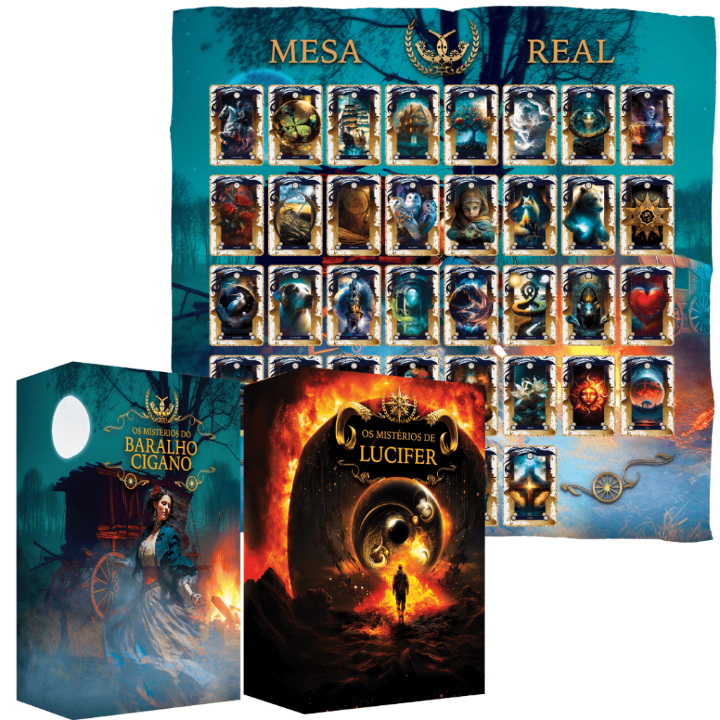 Kit 2 Tarot Mistérios Cigano Lenormand & Lucifer 36 Cartas Baralho Plastificado com Manual + Toalha para Tarot Mesa Real