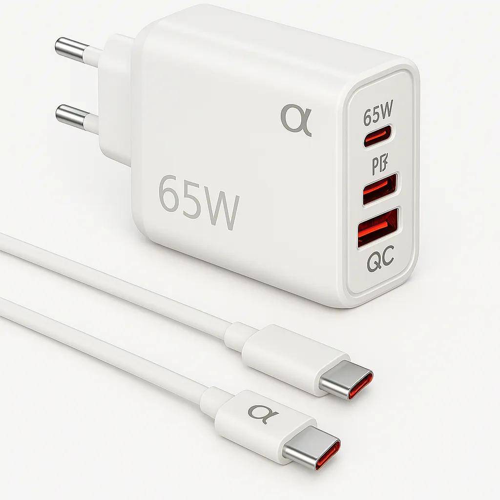 Carregador Turbo Gan 65w Usb-c+usb-a Com Cabo Tipo-c
