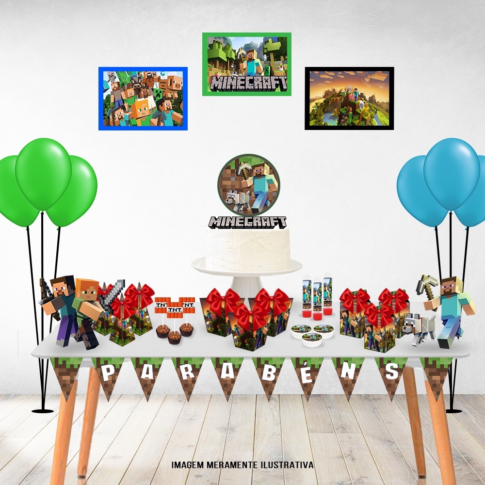 Kit Mesversário/ festa/ aniversário MINECRAFT Personalizado | Festa Só Bolinho | Caixa | Lembrancinha