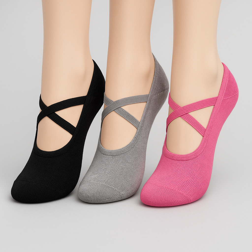 Imagem Kit 6 ou 3 Pares Meia Sapatilha Adulto Antiderrapante Pilates Yoga Fitness Feminina